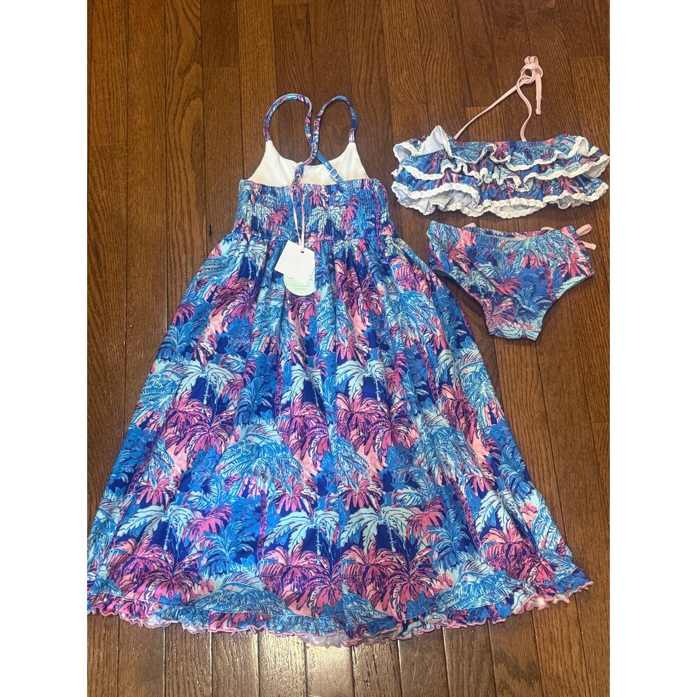 SweetHoney NWT Maxi Dress 3T & Matching Bikini 4T Tropical Palm Bundle - Picture 2 of 12